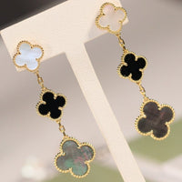 [LOVE LUCKY]CLOVER EARRINGS GOLD ONYX MOP 3 MOTIF