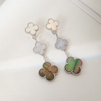 [LOVE LUCKY]CLOVER 3 MOTIFS CHALCEDONY DARK MOP SILVER EARRINGS