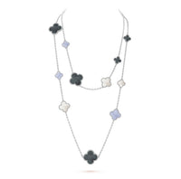 [LOVE LUCKY]CLOVER 16 MOTIF CHALCEDONY MOP SILVER NECKLACE