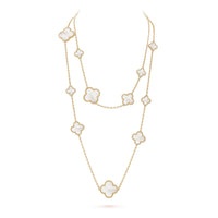 [LOVE LUCKY]CLOVER 16 MOTIF WHITE MOP GOLD NECKLACE