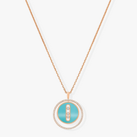 [LOVE LUCKY]LUCKY MOVE 3 DIAMONDS TURQUOISE PINK GOLD DIAMOND NECKLACE