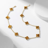[LOVE LUCKY]CLOVER 10 MOTIFS TIGER EYE NECKLACE