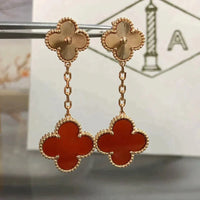[LOVE LUCKY]CLOVER 2 MOTIF  LASER CARNELIAN EARRINGS