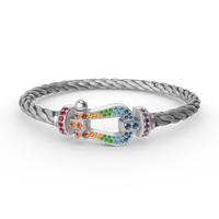 [LOVE LUCKY]FORC LARGE HORSESHOE  COLORED DIAMOND BRACELET SILVER