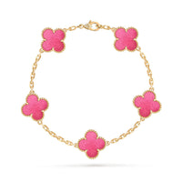 [LOVE LUCKY]NEW LOVE LUCKY 5 MOTIFS PINK ENAMEL BRACELET