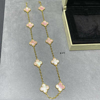 [LOVE LUCKY]CLOVER 10 MOTIFS PINK MOP NECKLACE
