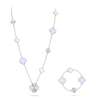 [LOVE LUCKY]DETACHABLE CLOVER 15(11+4) FLOWER SILVER NECKLACE SET