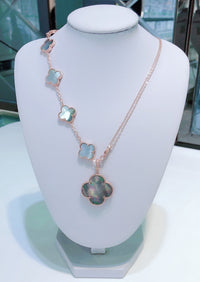 [LOVE LUCKY]COMBINED BRACELET 5 MOTIFS AND NECKLACE DARK MOP ROSE GOLD